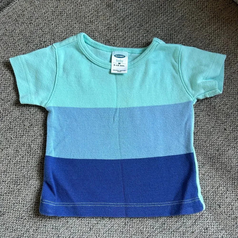 Old Navy Vtg Girls Size 6-12 Months Blue Striped Short Sleeve Top & Flare Pants